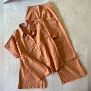 Wide Leg Pants & Shirt Linen Set in orange cream Size S